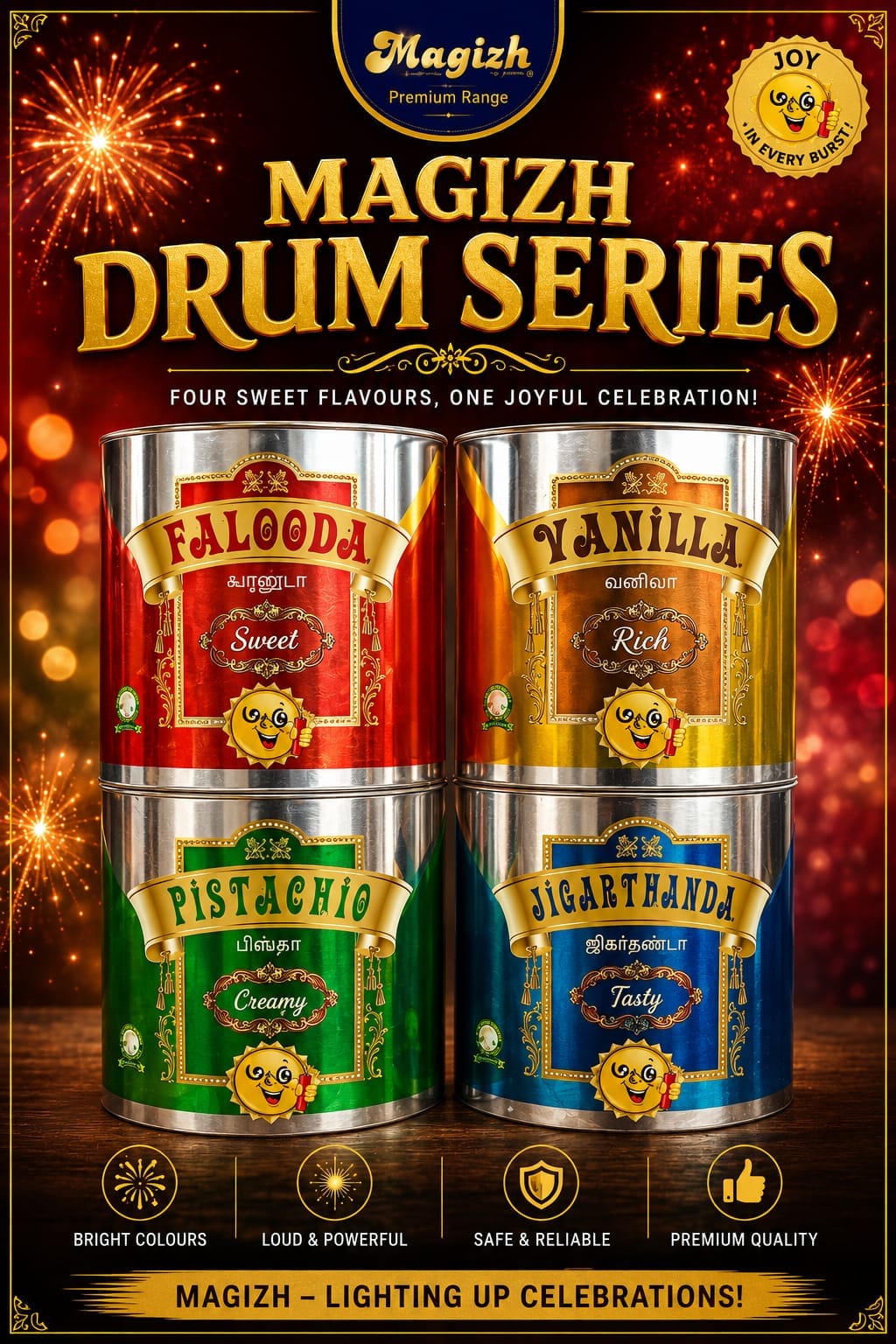 CRACKLING DRUM FOUNTAIN ( FALOODA, VANILLLA, PISTA, JIGAR )